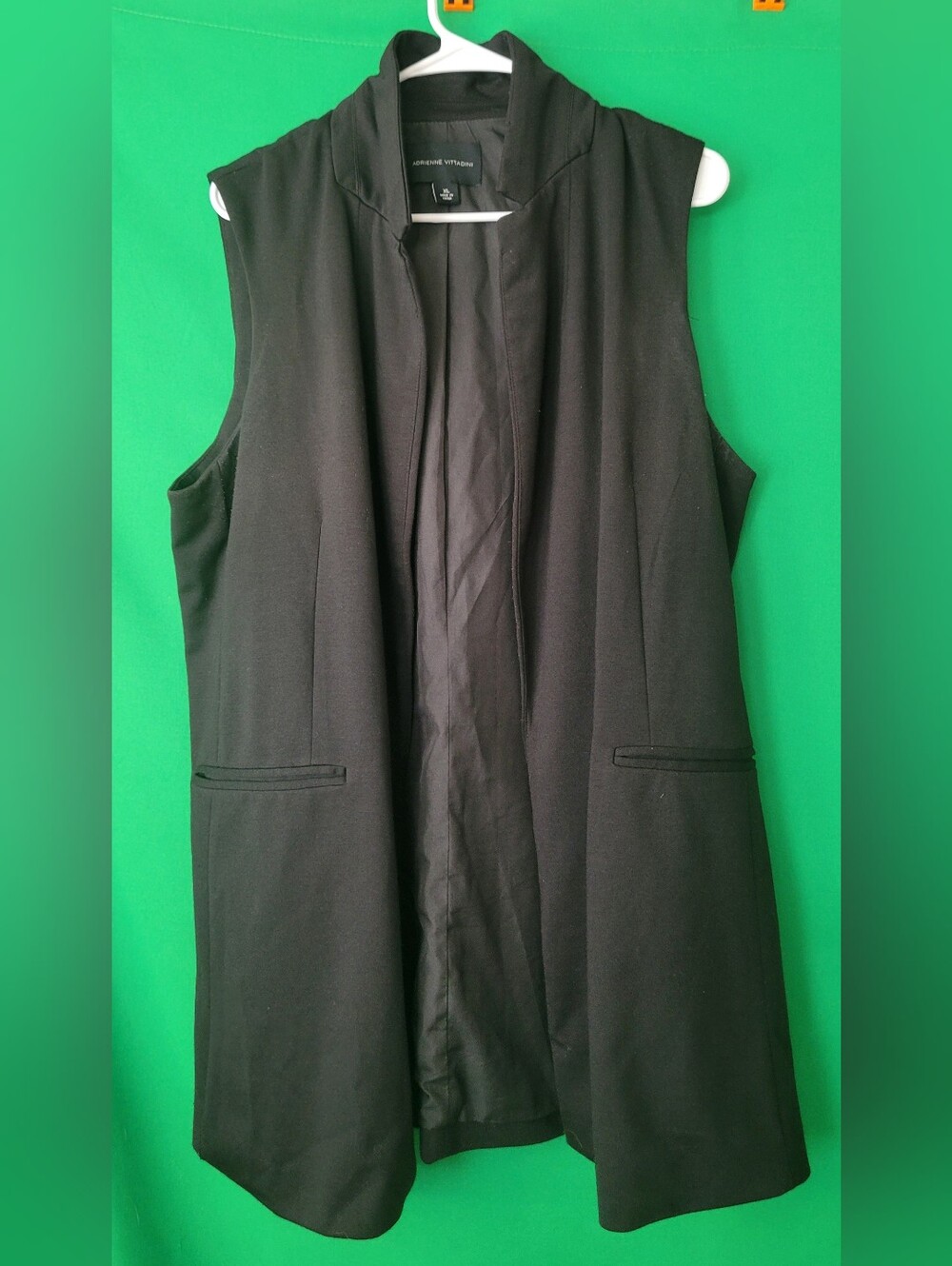 Adrienne Vittadini Black Open Collar Vest